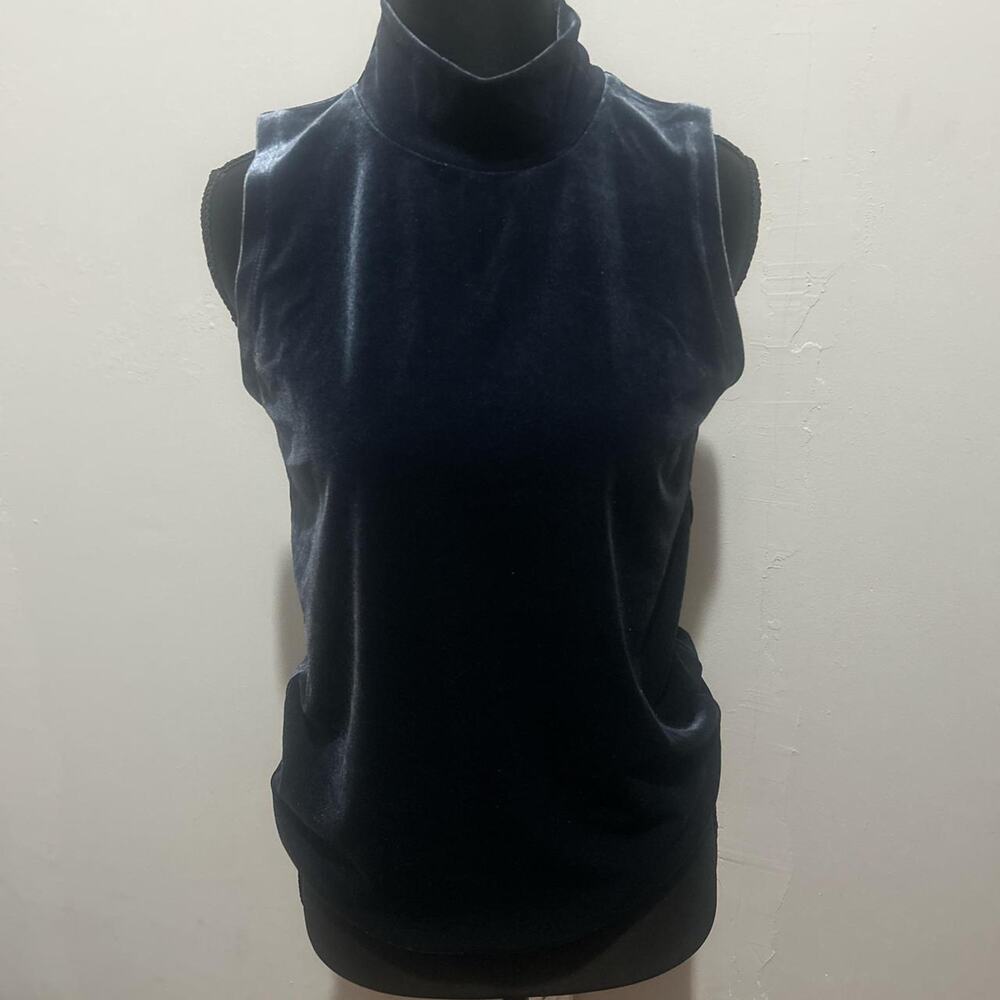 J.Crew Blue Stretch Velvet Mock Neck Blouse Cami Top XS NWT